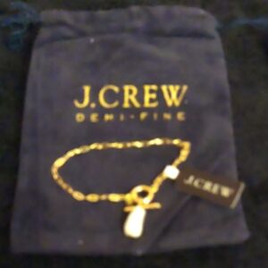 J. Crew Gold Bracelet with Real Pearl Charm